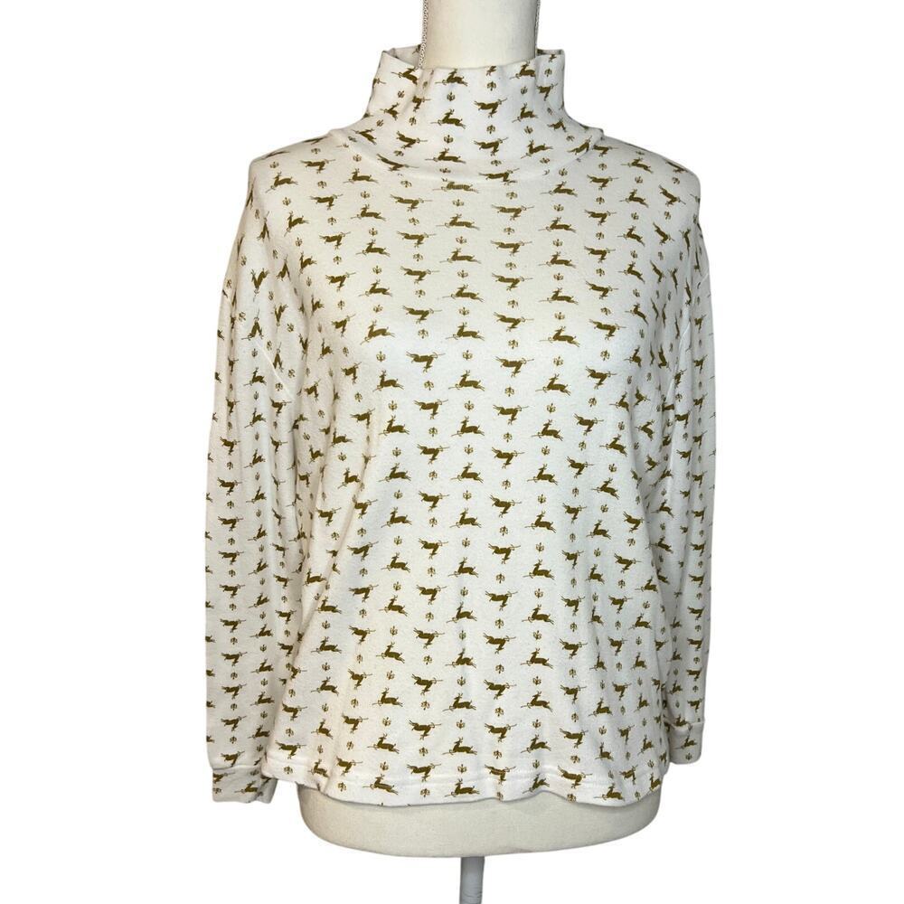 Partners by Mervyns Womens Cotton Top Mock Neck Long Sleeve Small Holiday Print